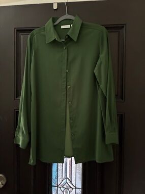 Susan Graver Olive Green Long-Sleeve Button-Down Shirt